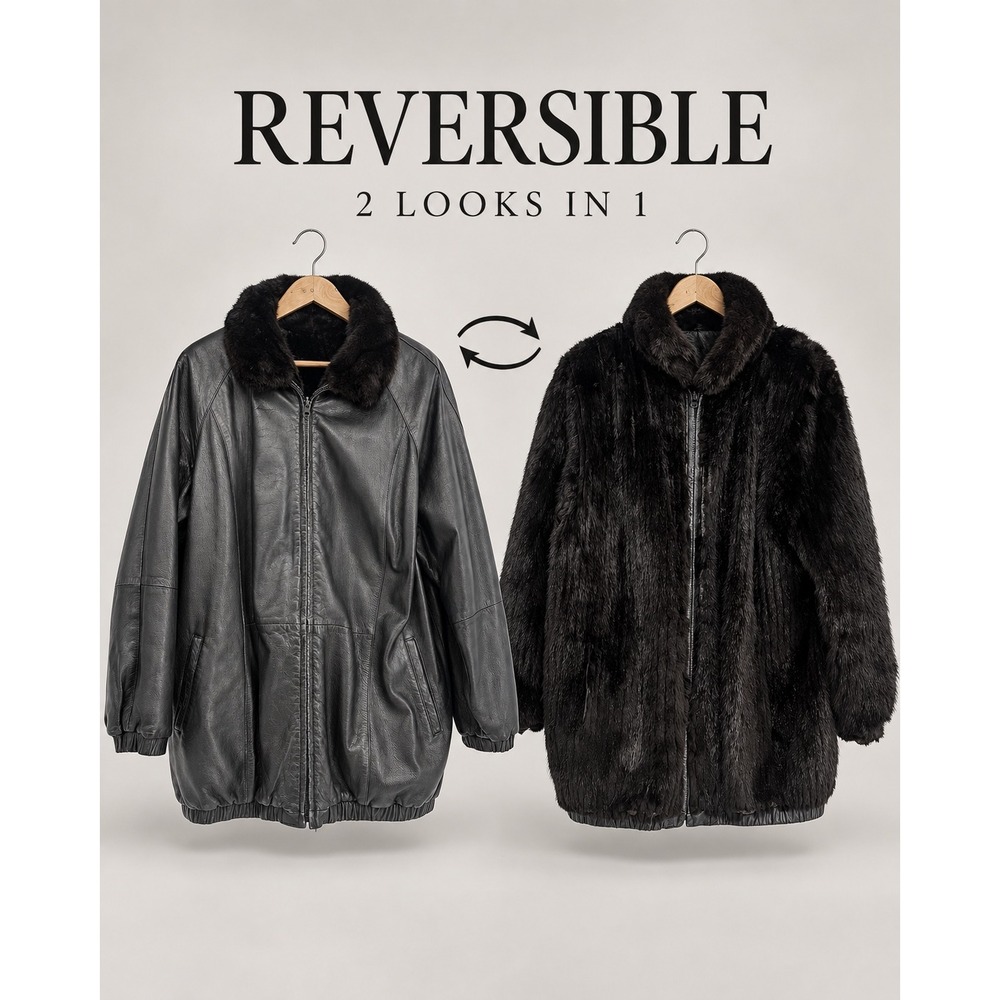 Brisa Jacket Women L Reversible Leather Fur Origin USA Oversized Bomber Luxury